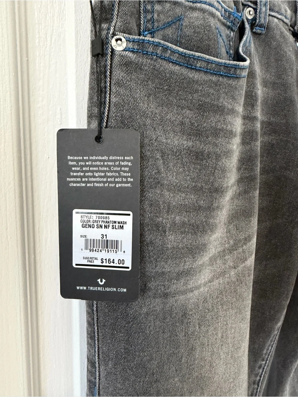 True Religion Men’s Geno SN NF Slim Grey Phantom Wash